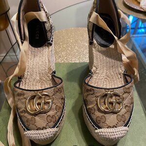 Gucci GG Supreme Canvas Espadrille Wedges – Size 37.5
